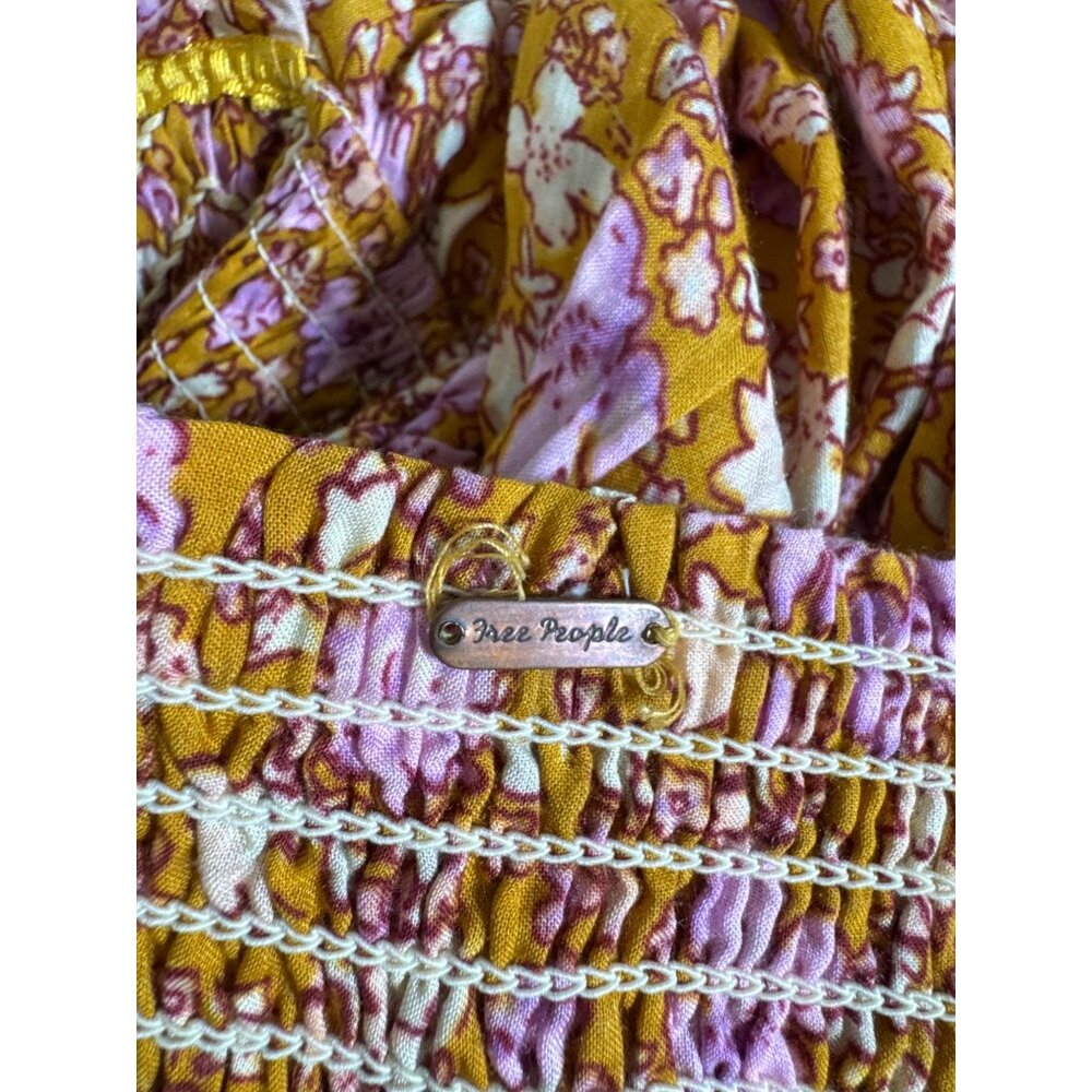 Free People Molly Jo Midi Maxi Dress Women Small Tiered Mustard Floral Smocked - Picture 16 of 16